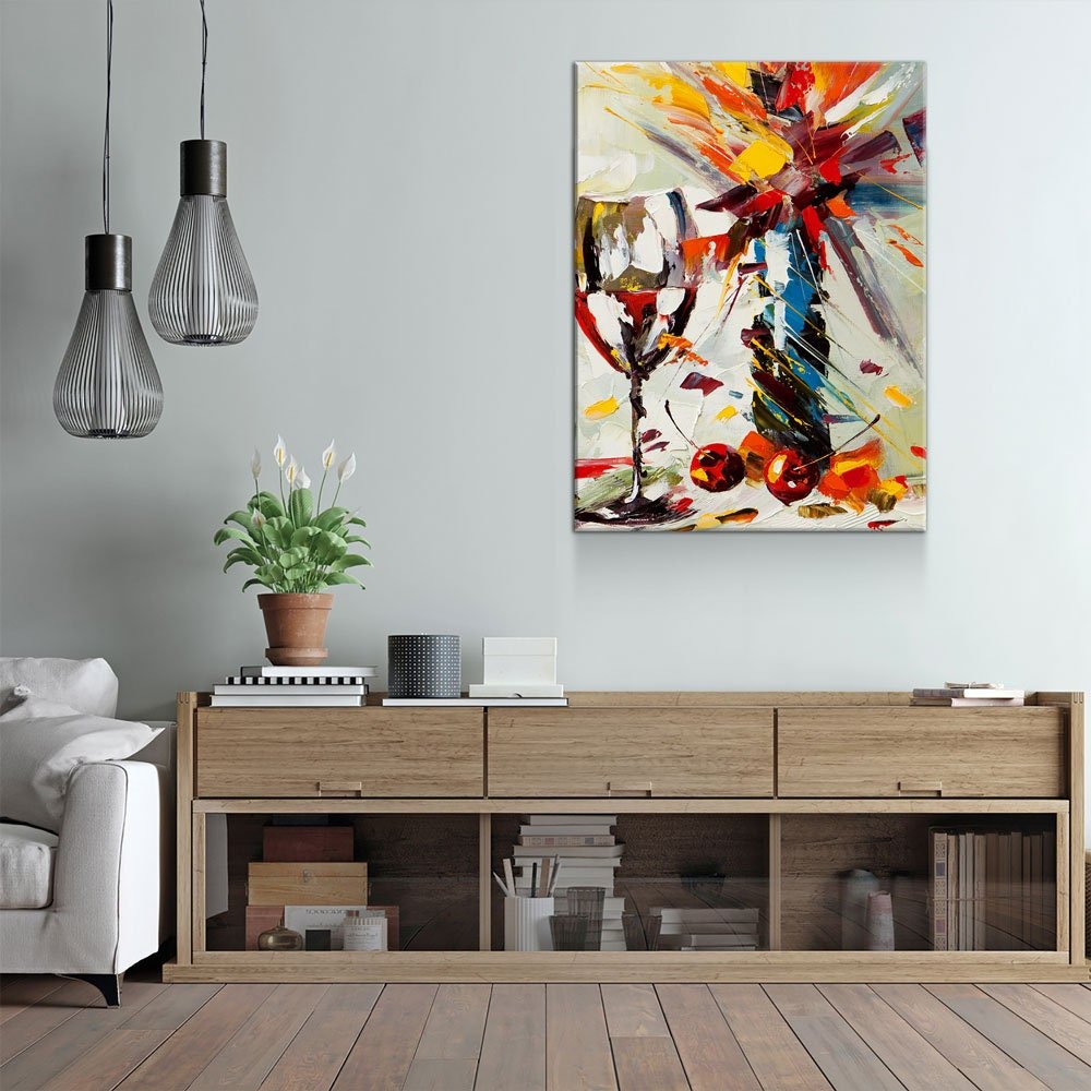 Wine And Flowers Abstract Canvas Wall Art, Wine Decor With Flowers, Abstract Wine Art, Kitchen Decor, Bar Decor - Royal Crown Pro