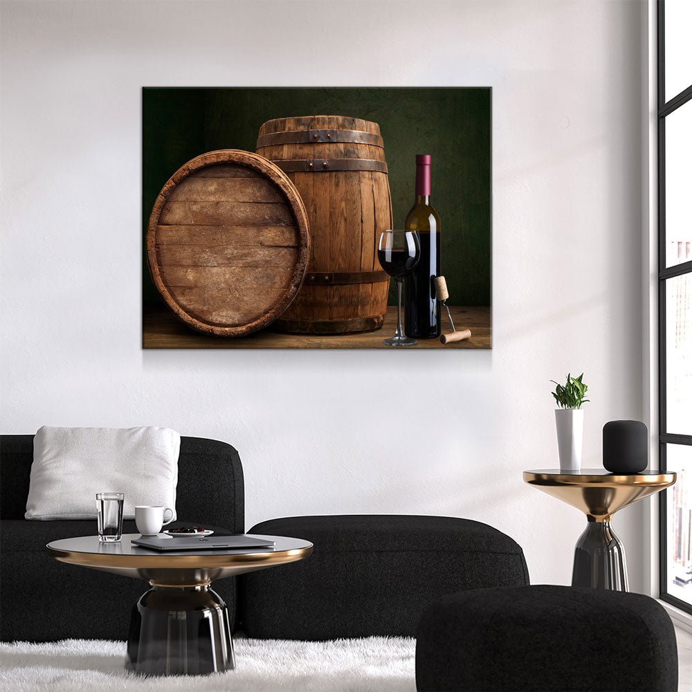 Wine & Barrels Canvas Wall Art, Wine Lovers Decor - Royal Crown Pro