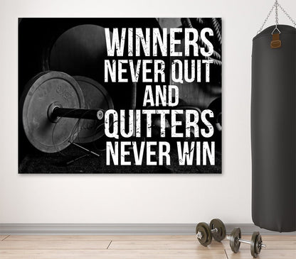 Winners Never Quit And Quitters Never Win Motivational Gym Fitness Wall Art Canvas - Royal Crown Pro