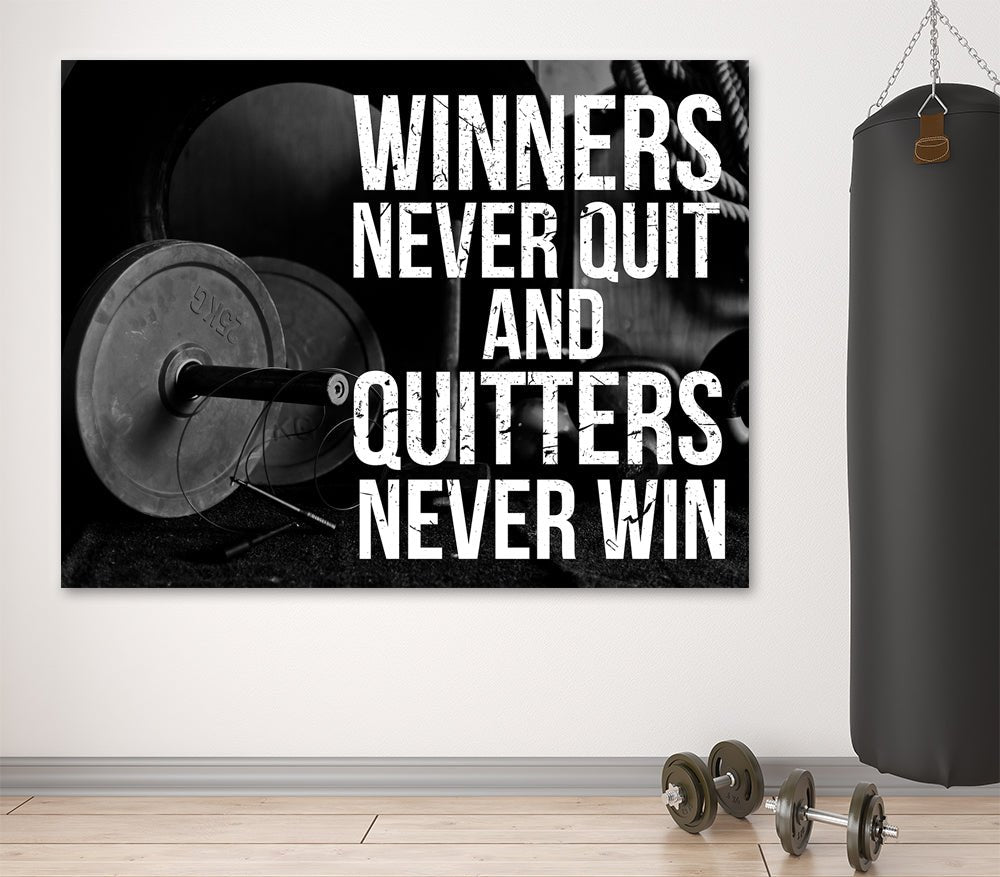 Winners Never Quit And Quitters Never Win Motivational Gym Fitness Framed Wall Art Canvas - Royal Crown Pro