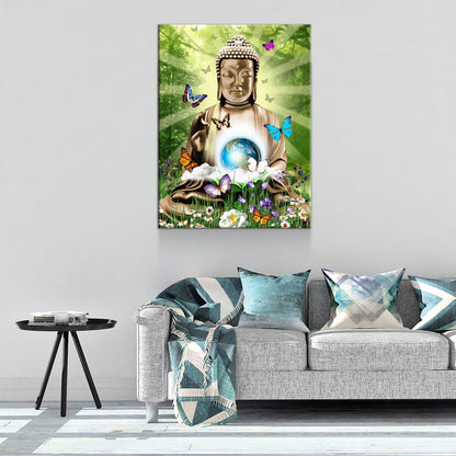 World Peace Buddha Canvas Wall Art, Buddha Decor, Inspirational Decor - Royal Crown Pro