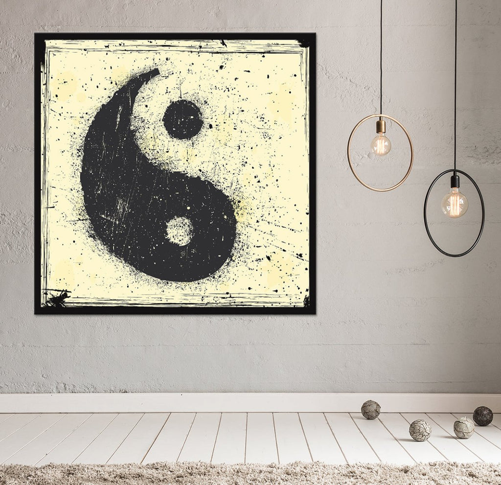 Yin Yang Chinese Art Framed Canvas Wall Art Home Decor Grunge Style - Royal Crown Pro